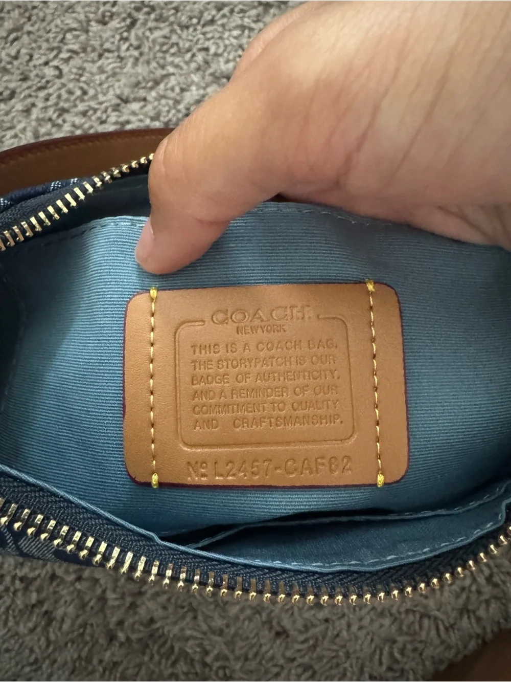 Coach Blue Signature Canvas Crossbody with Brown Leather Strap